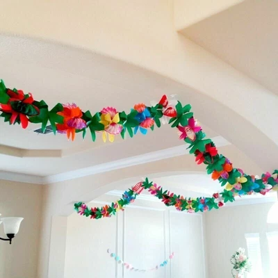 £4.69 • Buy 3M Hawaiian Tropical Paper Flower Garland Banner Summer Beach Luau Party Decor