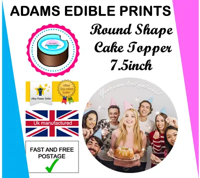 Edible Photo Cake Topper Personalised Image Round 7.5in A4 Icing Paper Not Wafer • £5.79