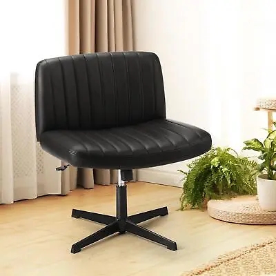 Oikiture Mid Back Armless Office Desk Chair Wide Seat PU Leather Black • $145.90