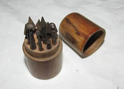 $7.88 • Buy Small Treen Container With Set Mixed Jewellers Burr Tools Antique Tool
