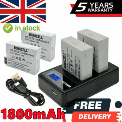 £71.99 • Buy LP-E8 Battery+USB Charger For Canon EOS 550D 700D 600D 650D Rebel T3i Kiss X4 X5