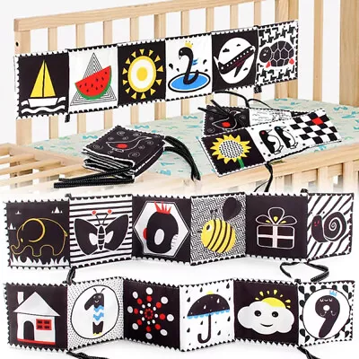 Early Education Sensory Cloth Book Black And White High Contrast Baby Crib Toys • $5.25