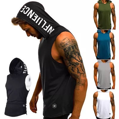 UK Mens Pullover Vest Sleeveless Casual Hooded Tank Tops Gym Muscle T-Shirt • £9.55