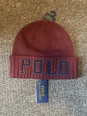 BNWT Polo Ralph Lauren Large POLO Burgundy Beanie • £45