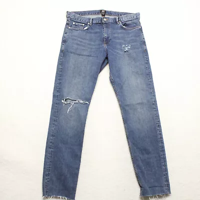 H&M Men's Size 36x32 Blue Skinny Fit Distressed Medium Wash Stretch Denim Jeans • $11.56