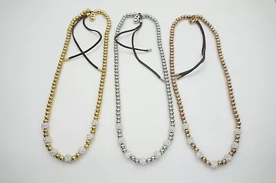 Michael Kors MK Charm Crystal Ball & Metal Bead Drawstring Necklace ~Shining~ • $29.88