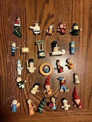 Vintage Lot Of 25 Mini Wooden Christmas Ornaments Painted Wood Mini • $18.99