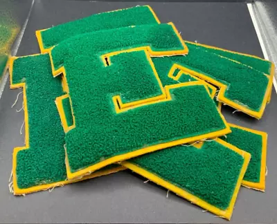 5 Vintage Kelly Green/Gold 6   Varsity Letter Patches (E) • $30