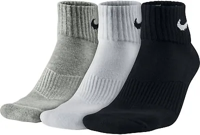 ♻️✅Nike Unisex Performance Cushion Socks 3 Medium Black/White/Grey M6-8 W6-10 • $14.79