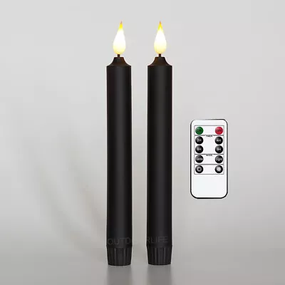 8  Flameless Flickering Flame Taper Candles Battery Operated Plastic Black 2 4 • $15.99