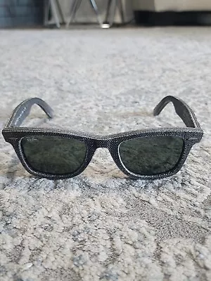 Ray Ban Gray Denim Fabric Frame RB2140 Wayfarer Sunglasses HandMade In Italy • $52.99