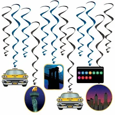 £8.41 • Buy New York Icons Pack 12 Hanging Whirls New York Party Decorations