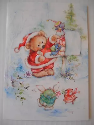 Vintage Hallmark Christmas Card Mary Hamilton SANTA BEAR Mailbox Critters Unused • $4.99