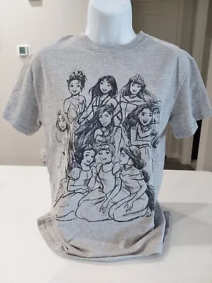 Disney Princess Artwork Sketch Design T-Shirt Size M Gray Ariel Mulan Cinderella • $12