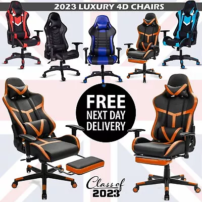 Faux Leather Racing Gaming Chair Swivel Office Gamer Desk Chair Adjustable New • £10.99