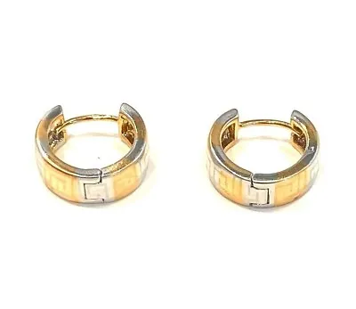 New Two Tone Deco Style 14k Gold Filled 17mm Huggie Mini Hoop Earrings • $5.35