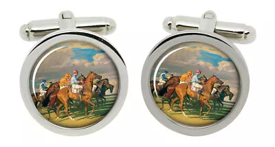 Horse Racing Under Starters Orders Cufflinks In Chrome Box • £19.99