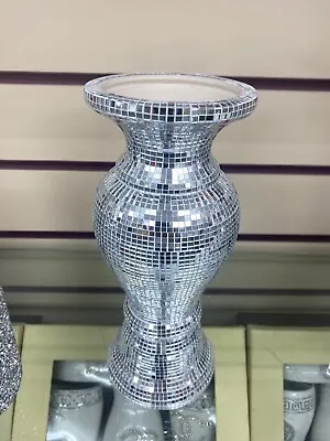 £15.99 • Buy Silver Vase Romany Mirrored Mosaic Finish Italian 26cm Home Decor