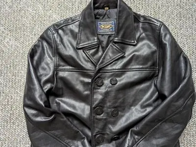 Vintage 1990s Naval PEACOAT Black Leather L Us Navy MOTORCYCLE Jacket Y2k MDK • $159.95