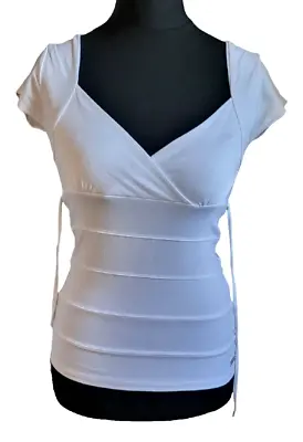 JANE NORMAN Bandage Top 12 Crossover Stretch T Shirt White Fitted Bnwt 2008 • £19.44