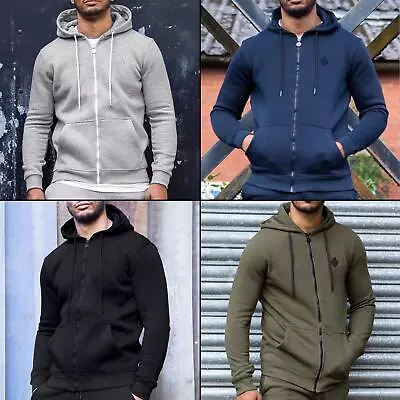 Enzo Mens Zip Up Fleece Hoodie Hoody Coat Winter Warm Jacket Hooded Track Top • £17.99