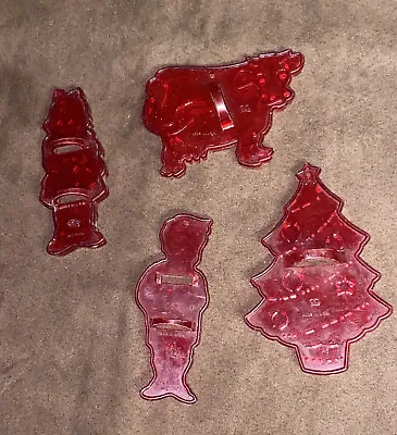 $0.99 • Buy Lot 4 Vintage HRM Red Plastic Cookie Cutters Christmas Tree Boy Girl Cow