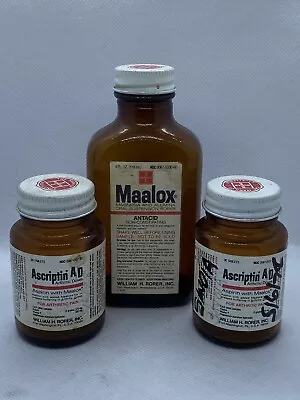 (Lot Of 3) Vintage Empty Maalox Jars William H Rorer Ascriptin Jar • $4