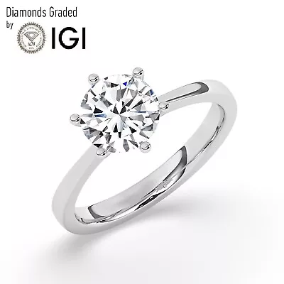 IGI 1.50 CT Solitaire Lab-Grown Round Diamond Engagement Ring18K White Gold • $1484