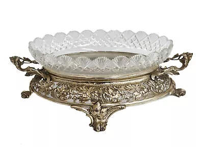German 800 Silver And Cut Glass Footed Oval Centerpiece Bowl Circa 1900 • $1650
