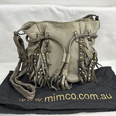Mimco Grey Leather Cross Body Handbag + Tassels + Dust Bag Designer • $54.57