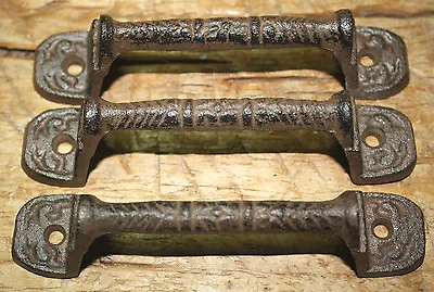 2 Cast Iron Antique Style RUSTIC Barn Handle Gate Pull Shed Door Handles Fancy • $12.99