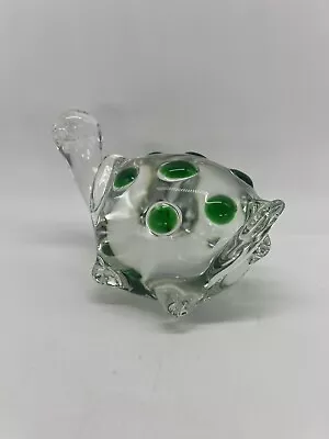 Vintage Fused Art Glass Turtle Paperweight Figurine Heavy 5” Green • $24