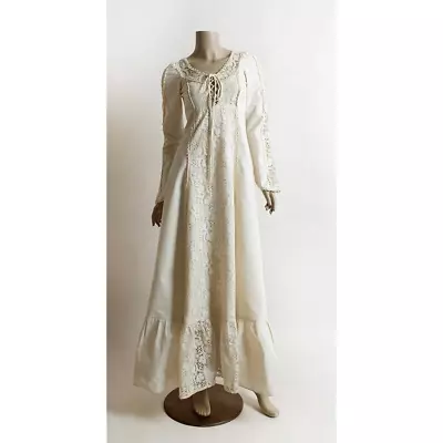 Vintage Gunne Sax Prairie Dress Oatmeal Ivory Cotton Maxi 70s Corset Renaissance • $189.99