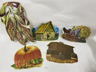 1960s Vintage  Thanksgiving Pilgrims Decorations Die Cut 5 Pieces • $24.69