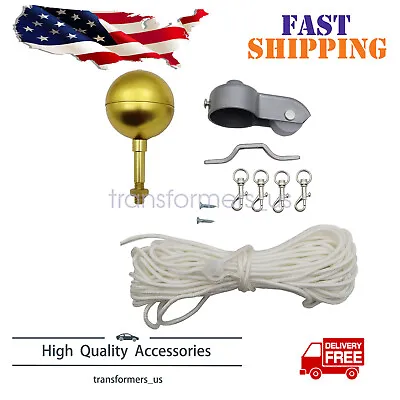 $19.49 • Buy Flagpole Hardware Repair Kit -3 OD Tube Topper Ball Rope Cleat Hook Pulley Truck