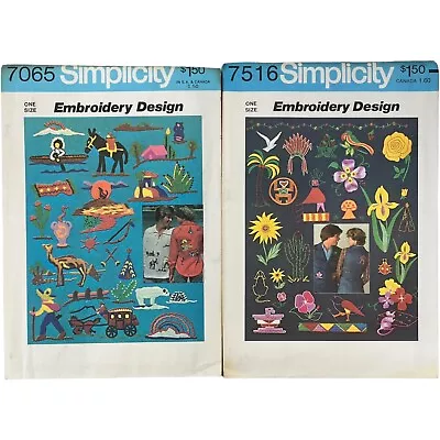Vintage 1970s Simplicity Patterns #7065 7516 Embroidery Design Folk Hippie Boho • $8.50