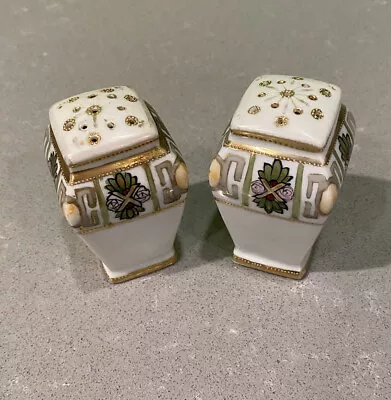 $8 • Buy Rare Antique Hand Painted Flower Porcelain Salt And Pepper Shakers - JAPAN