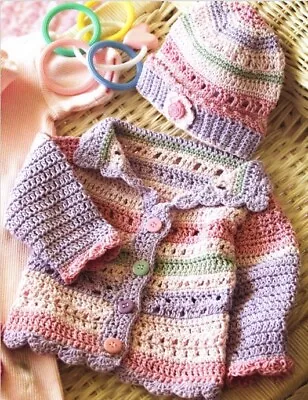 DT377. Crochet Pattern Paper Copy. Baby Girl Cardigan/hat. 4 Ply. 15  • £3.50