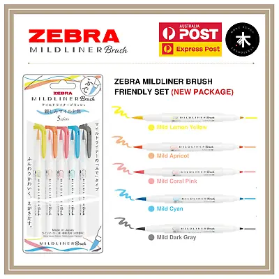 $16.70 • Buy Zebra Mildliner Double-Sided Brush Pen - Friendly - 5 Colour Set (New)