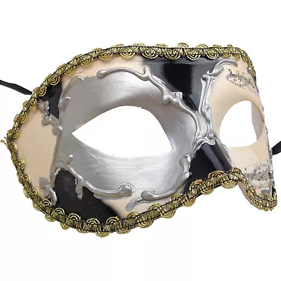 Men's Masquerade Mask Party Costume Black Silver Fancy Dress Ball • $8.95