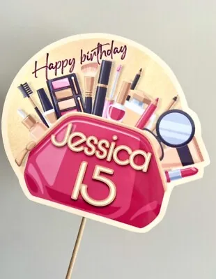 Make Up Bag Beauty Cosmetics Teen Personalised Gloss Birthday Cake Topper • £5.49