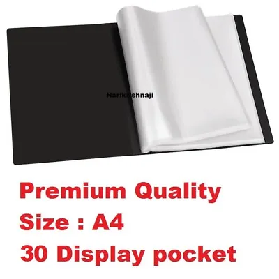 A4 Document Certificate Display Folder With 30 Plastic Transparent Pockets Black • £3.25