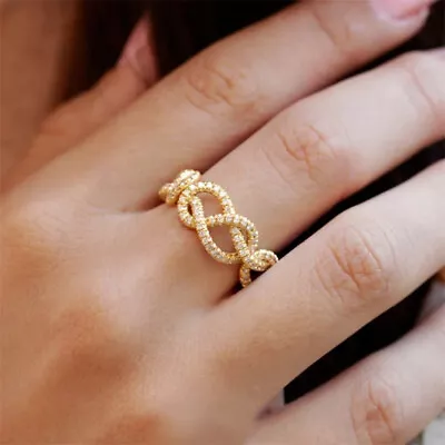 Women Charm Gifts 18k Yellow Gold Plated Rings Cubic Zirconia Jewelry Size 6-10 • $2.90