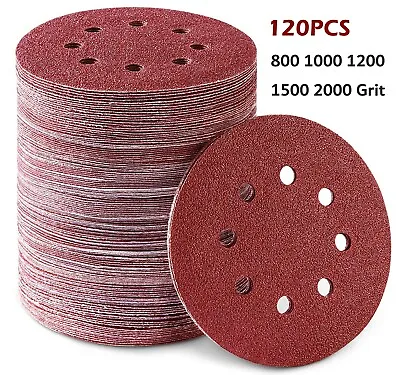 120x 5inch Sanding Discs 800-2000 Grit Hook Loop 8-Hole Orbital Sander Sandpaper • $24.59