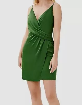 $195 Aidan Mattox Women's Green Draped Velvet V-Neck Mini Dress Size 8 • $62.78