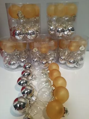 75 Mini Christmas Glass Ornaments Balls Or Baubles 1  Light Gold & Silver Clear • $12