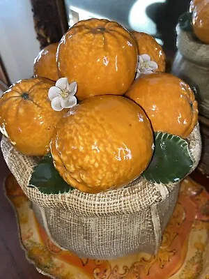 Vintage Italian Majolica Large Pottery Centerpiece Oranges In Burlap Bag • $175