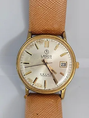 Vintage 1970s Men's Lanco Naval 17 Jewels Cal 782-1 Swiss Made Date 35mm Watch • $60