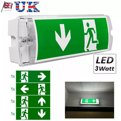 LED Emergency Light Bulkhead Exit Sign Fire Exit Lamp Maintained/Non Maintaiend • £12.69