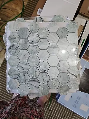 Icelandic Green Hexagon Mesh-Mounted Floor And Wall Mosaic Tile Marble 12  X 12  • $25